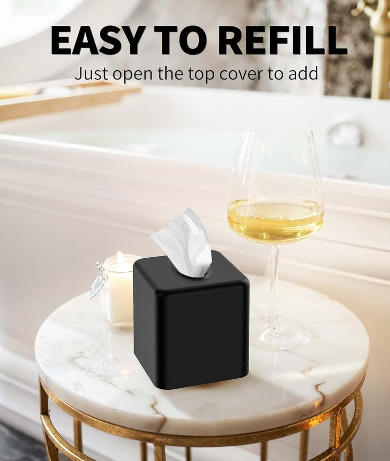 Livelab Tissue Box Cover, Square Metal Tissue Box Holder Modern Decor Facial Napkin Holder Tissue Box Dispenser for Bathroom Vanity Countertop, Living Room, Bedroom, Office - Black - Image 5